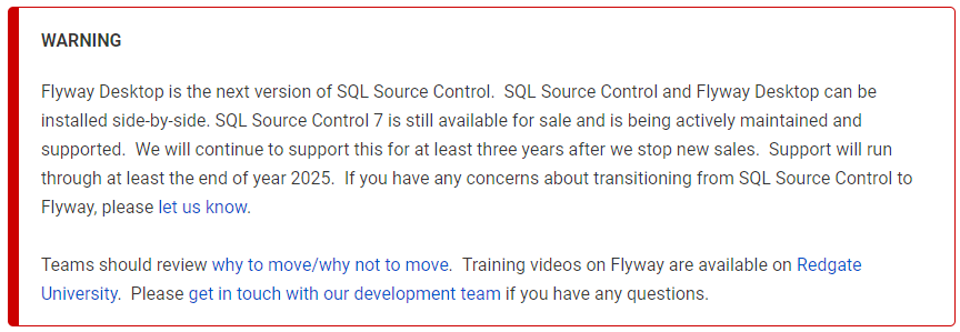 Redgate SQL Source Control end of life warning