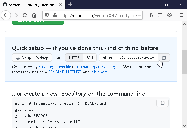 Copying the repository path from GitHub
