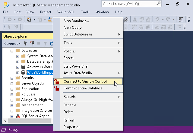 VersionSQL Object Browser context menu