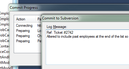 VersionSQL Commit Message window