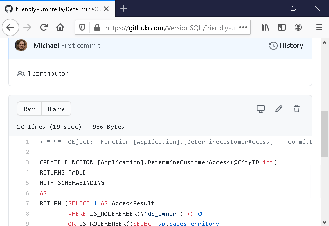 Committed SQL in GitHub
