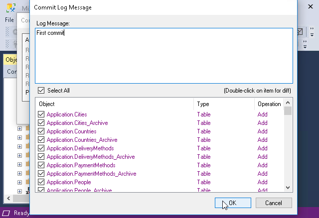 VersionSQL Commit Log Message